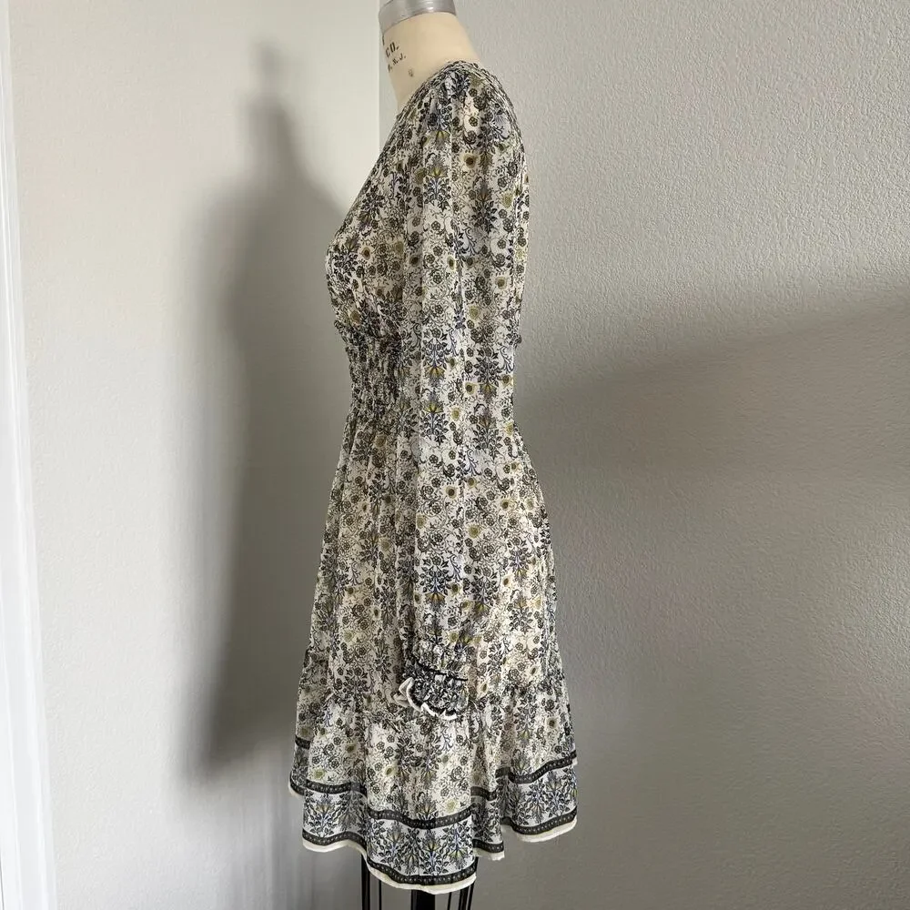 Max Studio | NWOT BOHO Style Long Sleeve Smocked Waist Fit & Flare Dress Size XS - Picture 4 of 9